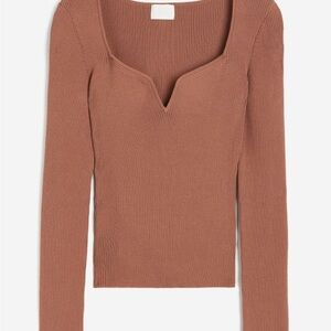 Ribbed Long Sleeve Top in Brown